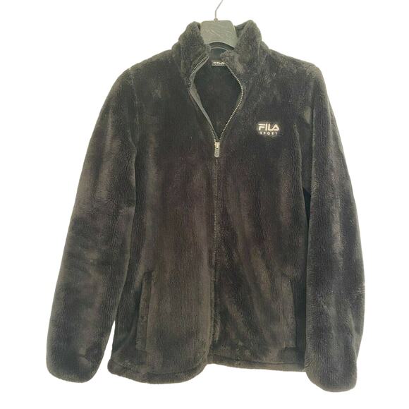 FILA SPORT Women's Plush Large Fleece Full Zip Jacket Black EUC - Picture 1 of 8